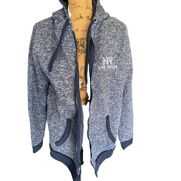 🍒 2/$20 🍒 Navy Blue Zip-Up Las Vegas Jacket with Hood sz Large - Picture 1 of 4